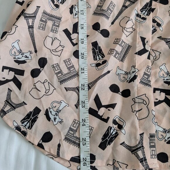 Karl Lagerfeld Button-up Blouse Women's Medium Pink Graphic Cats Paris Top - Picture 16 of 16